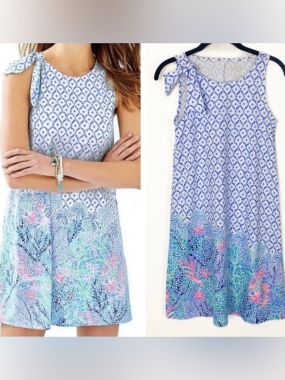 Lilly Pulitzer Luella Sea La Vie Swing Tank Dress Blue & White Bow Women’s M